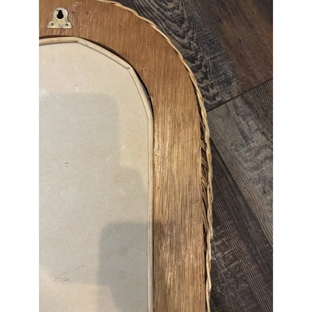 Vintage Wicker Rattan Mirror Arched Wall Hanging Boho Coastal Cottage MCM 15x12